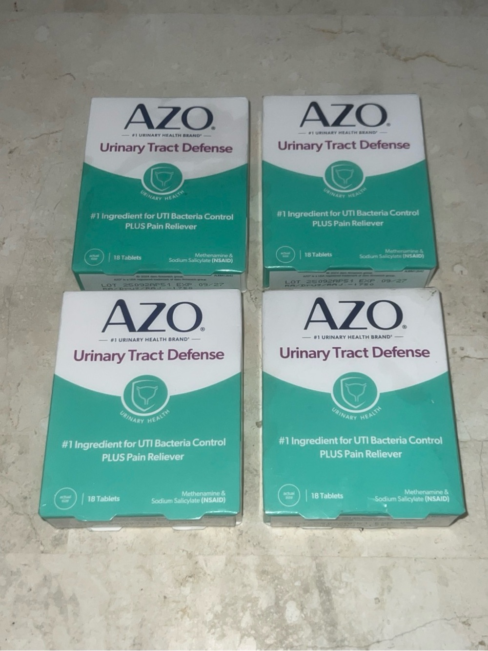 4 Boxes AZO Urinary Tract Defense Antibacterial Protection 18 Tablet Ea Exp 9/27